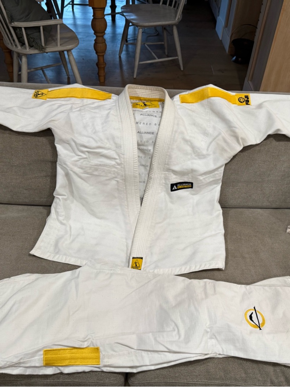 Alliance White Brazilian Jiu-Jitsu Gi with Yellow Accents